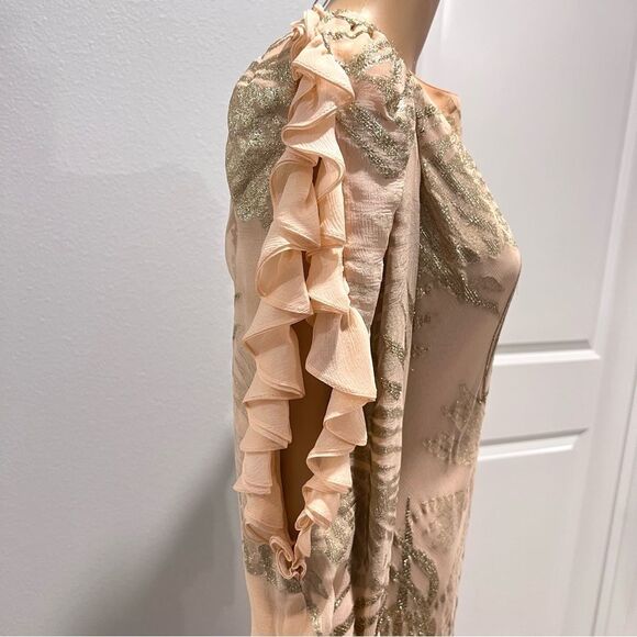 Judy Hornby Couture 1980s Ruffled 100% Silk Peach Dress Bias Cut Vintage Sz 14 - Picture 6 of 14